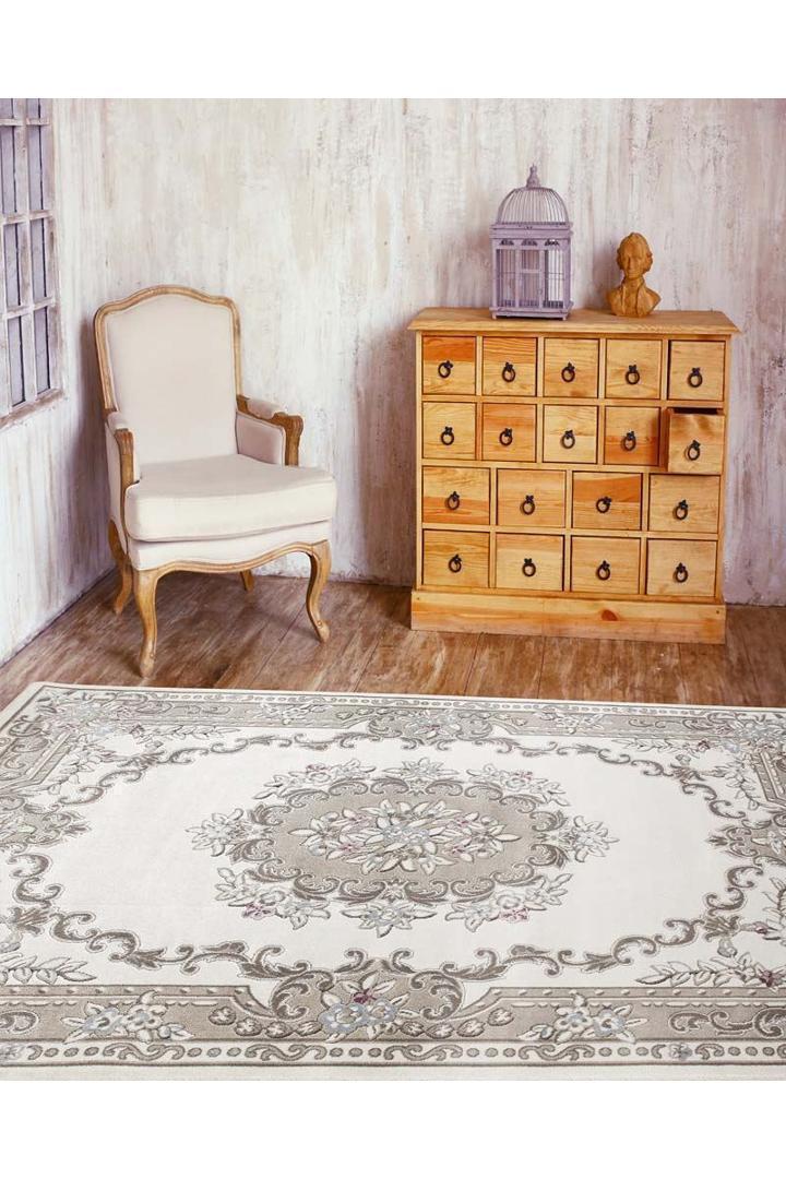Aubusson Traditional Floral Rugs - G069A-White-L.Blue | Buy Rugs Online ...