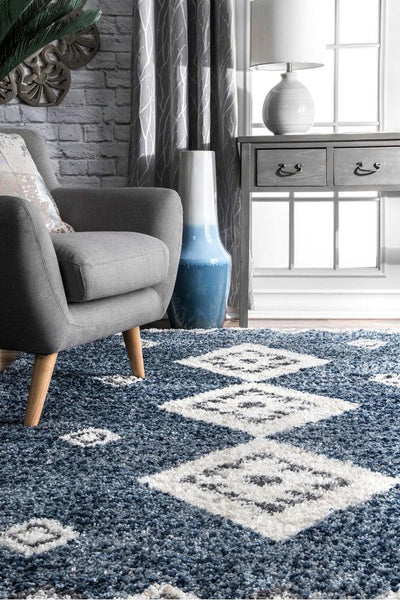 Cairo Moroccan Shaggy Rug - 101 Blue