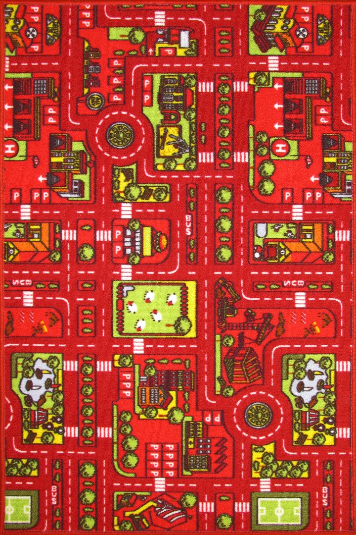 City Red Road Map Kids Rug