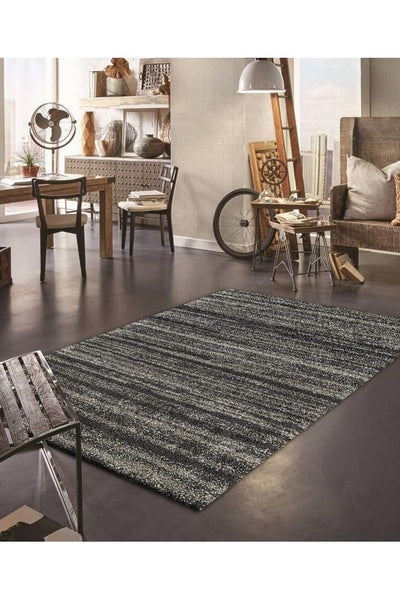 Coco Striped Shaggy Rug - 107 Charcoal