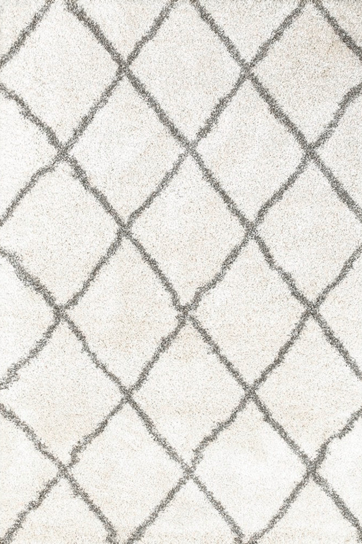 Coco Diamond Pattern Shaggy Rug - 105 White