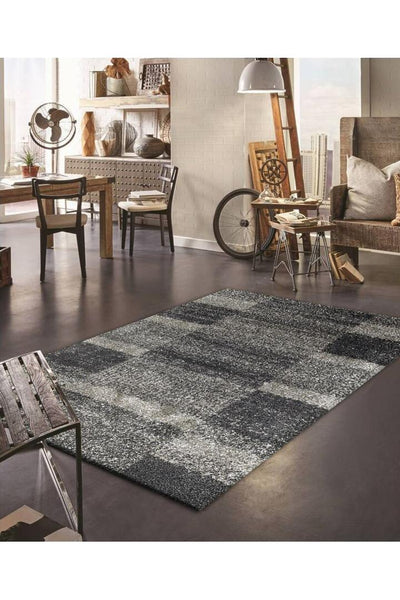 Coco Square Pattern Shaggy Rug - 106 Black