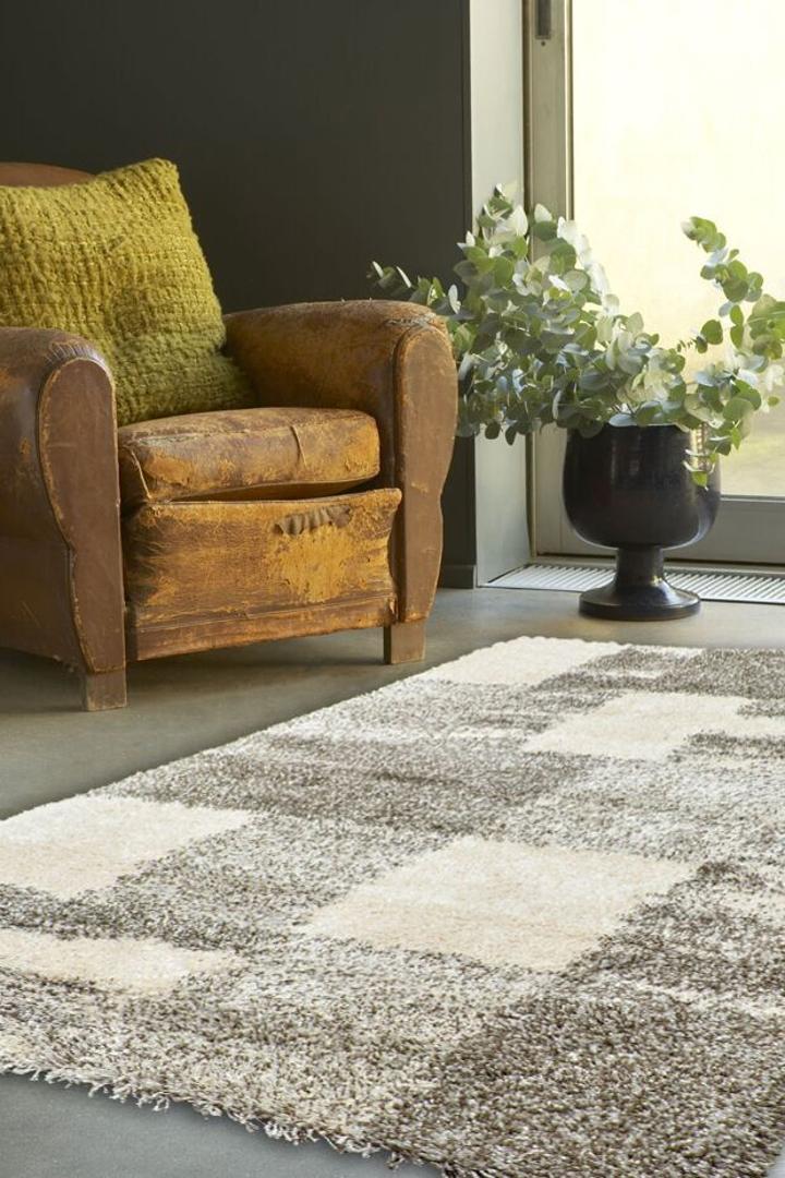 Coco Square Pattern Shaggy Rug - 107 Grey