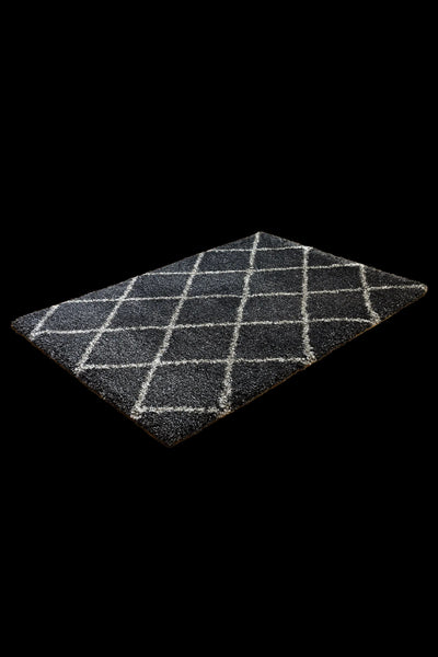 Coco Diamond Pattern Shaggy Rug - 104 Black