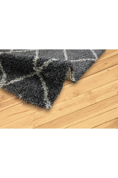 Coco Diamond Pattern Shaggy Rug - 104 Black