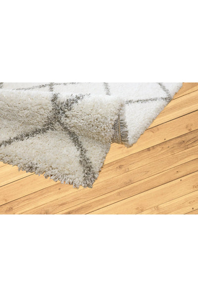 Coco Diamond Pattern Shaggy Rug - 105 White