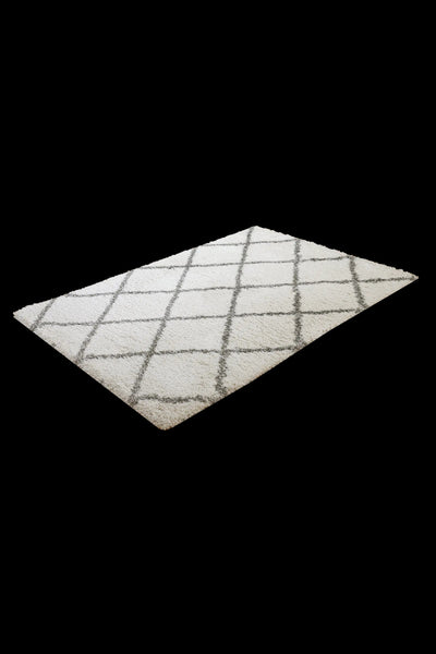 Coco Diamond Pattern Shaggy Rug - 105 White