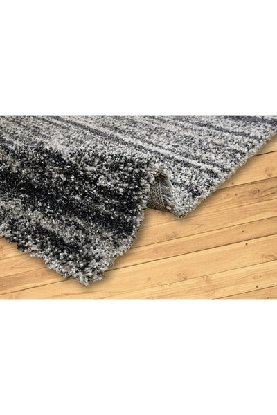Coco Striped Shaggy Rug - 107 Charcoal