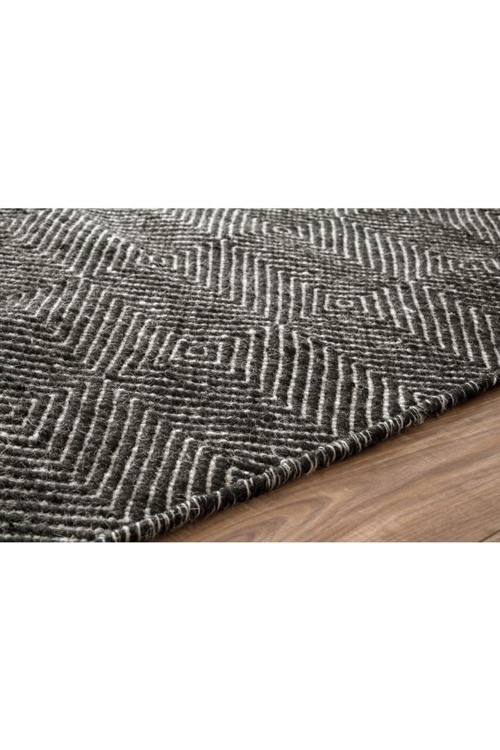 Delhi Flatweave Diamond Wool Rug -  102 Black