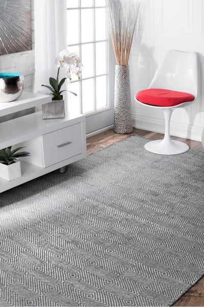 Delhi Flatweave Diamond Wool Rug -  103 Grey