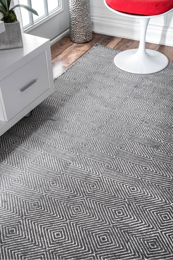 Delhi Flatweave Diamond Wool Rug -  103 Grey