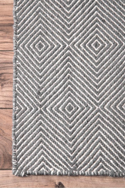 Delhi Flatweave Diamond Wool Rug -  103 Grey