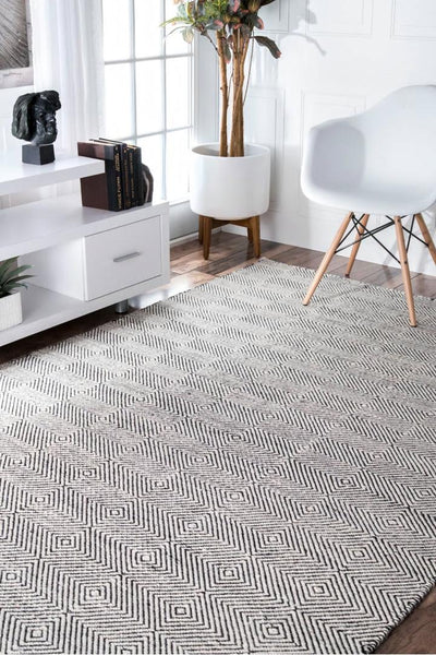 Delhi Flatweave Diamond Wool Rug -  105 Grey