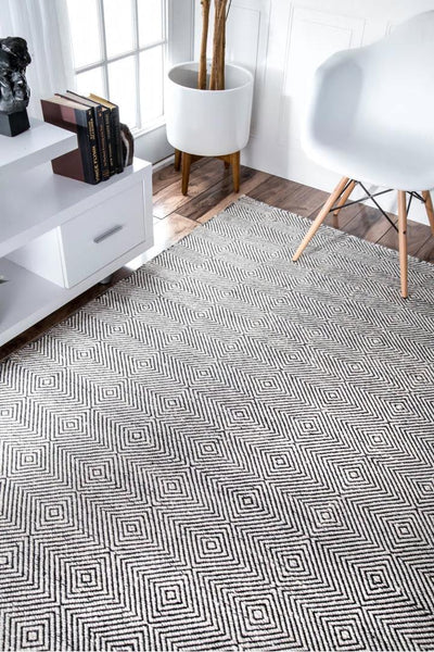 Delhi Flatweave Diamond Wool Rug -  105 Grey