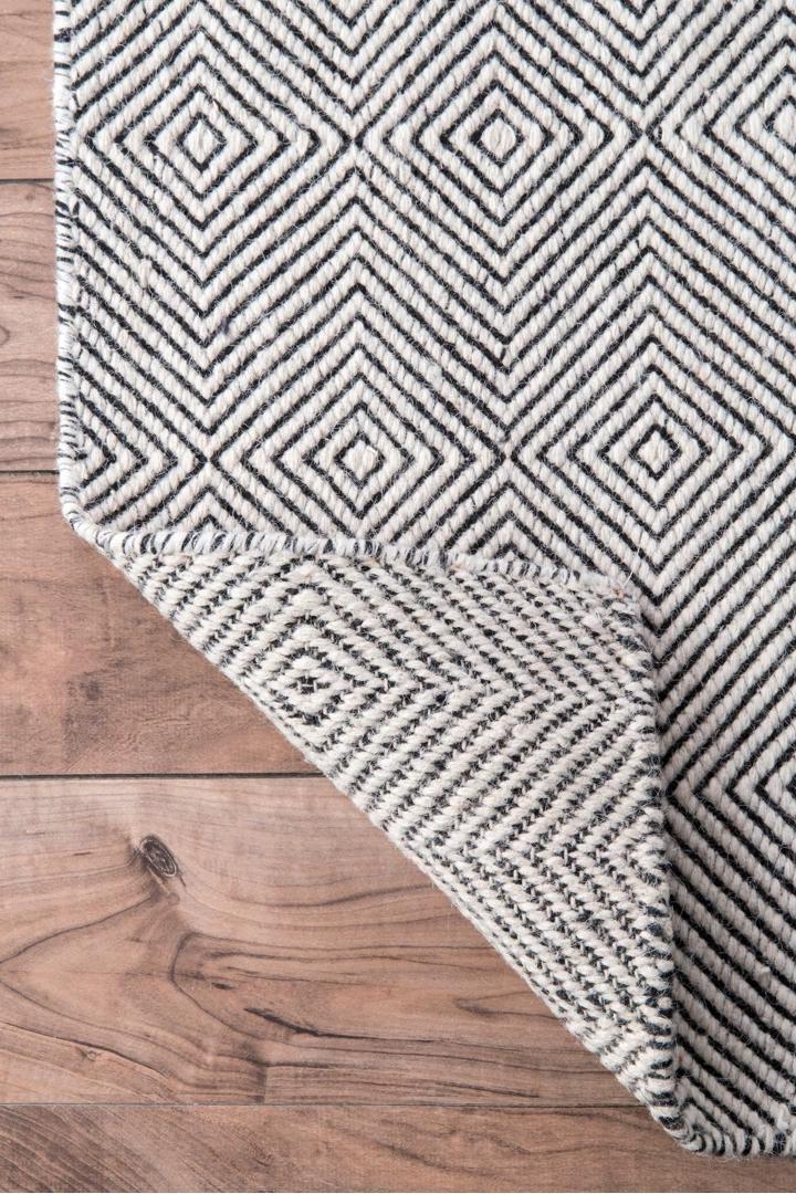 Delhi Flatweave Diamond Wool Rug -  105 Grey