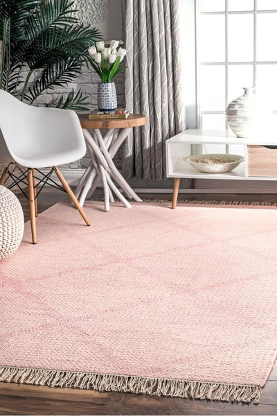 Delhi Flatweave Diamond Wool Rug -  106 Pink