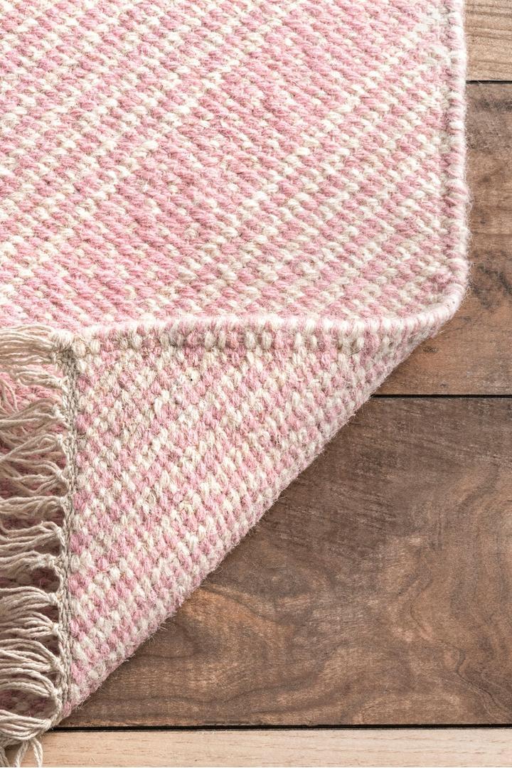 Delhi Flatweave Diamond Wool Rug -  106 Pink