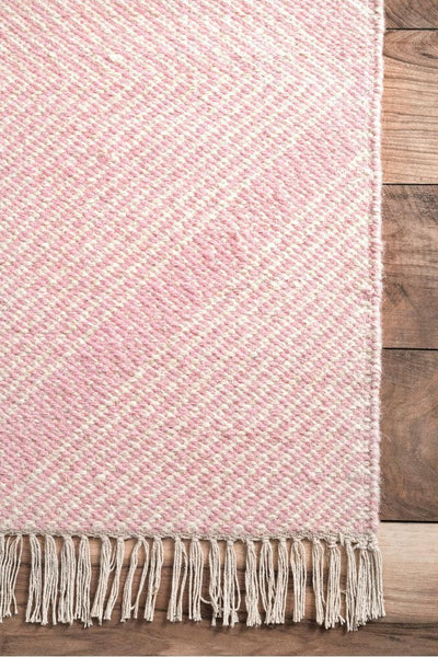 Delhi Flatweave Diamond Wool Rug -  106 Pink