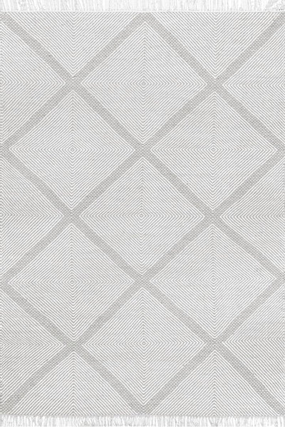 Delhi Flatweave Diamond Wool Rug -  107 White