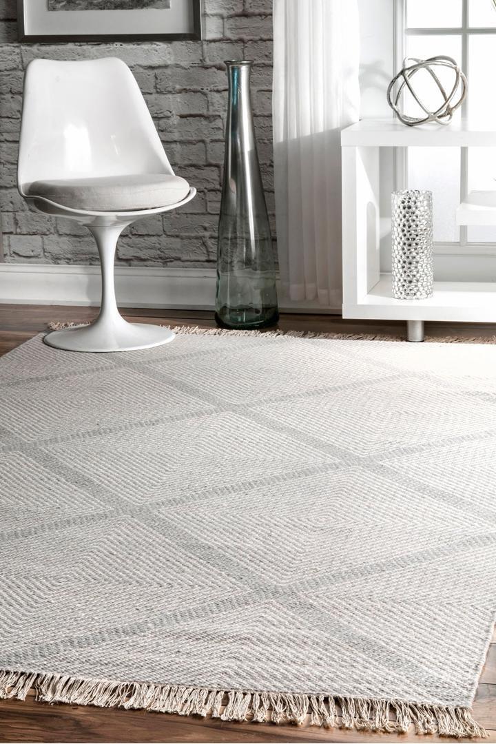 Delhi Flatweave Diamond Wool Rug -  107 White