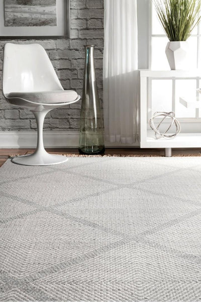 Delhi Flatweave Diamond Wool Rug -  107 White