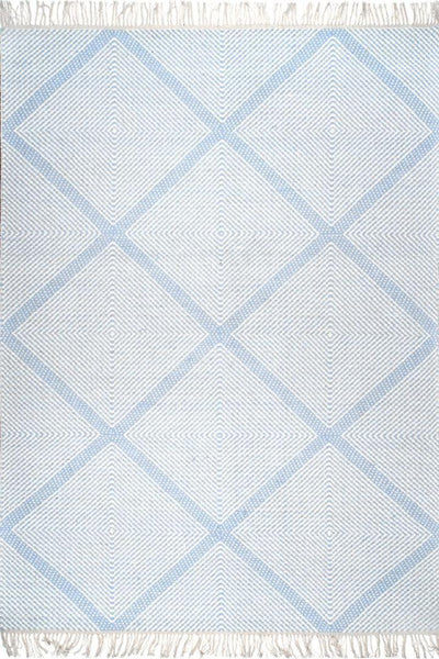 Delhi Flatweave Diamond Wool Rug -  108 Blue