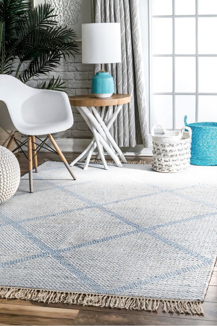 Delhi Flatweave Diamond Wool Rug -  108 Blue