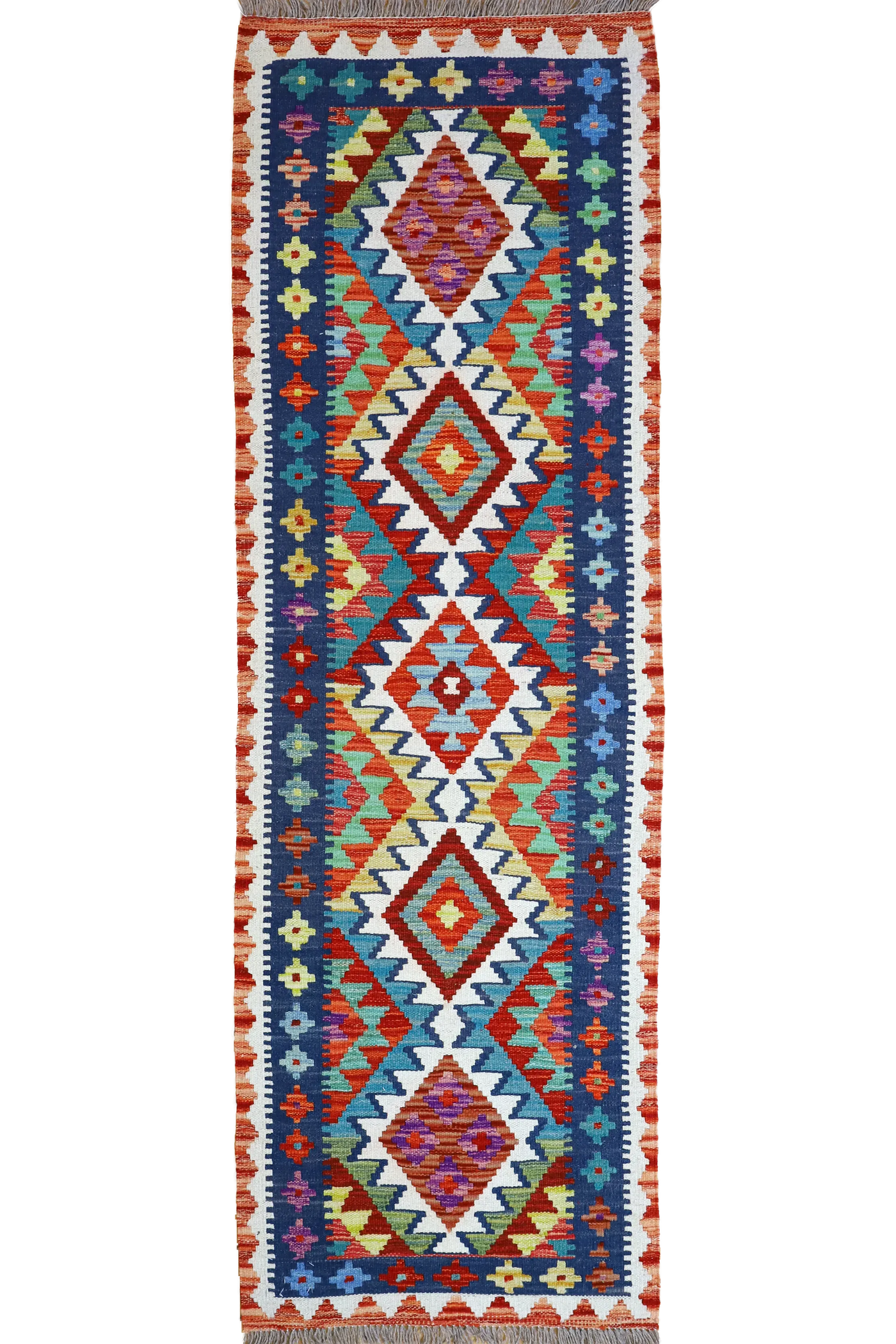 Afghan Kilim Zari Hand Knotted Runners - 193x63cm