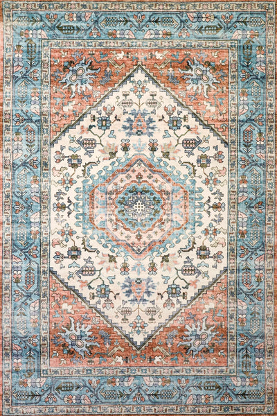 Faux Fur Traditional Rug  - 122 Peach Blue