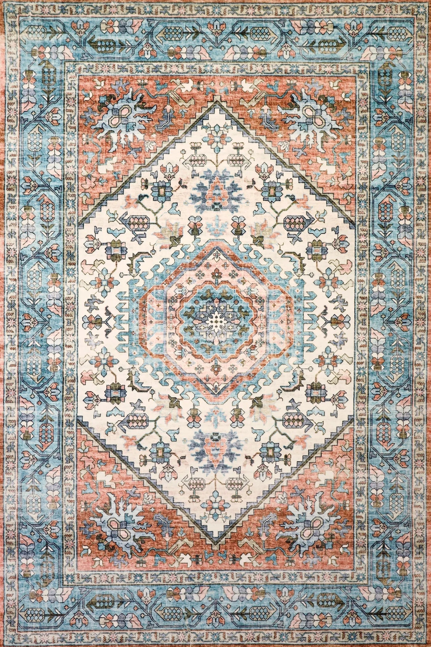 Faux Fur Traditional Rug  - 122 Peach Blue