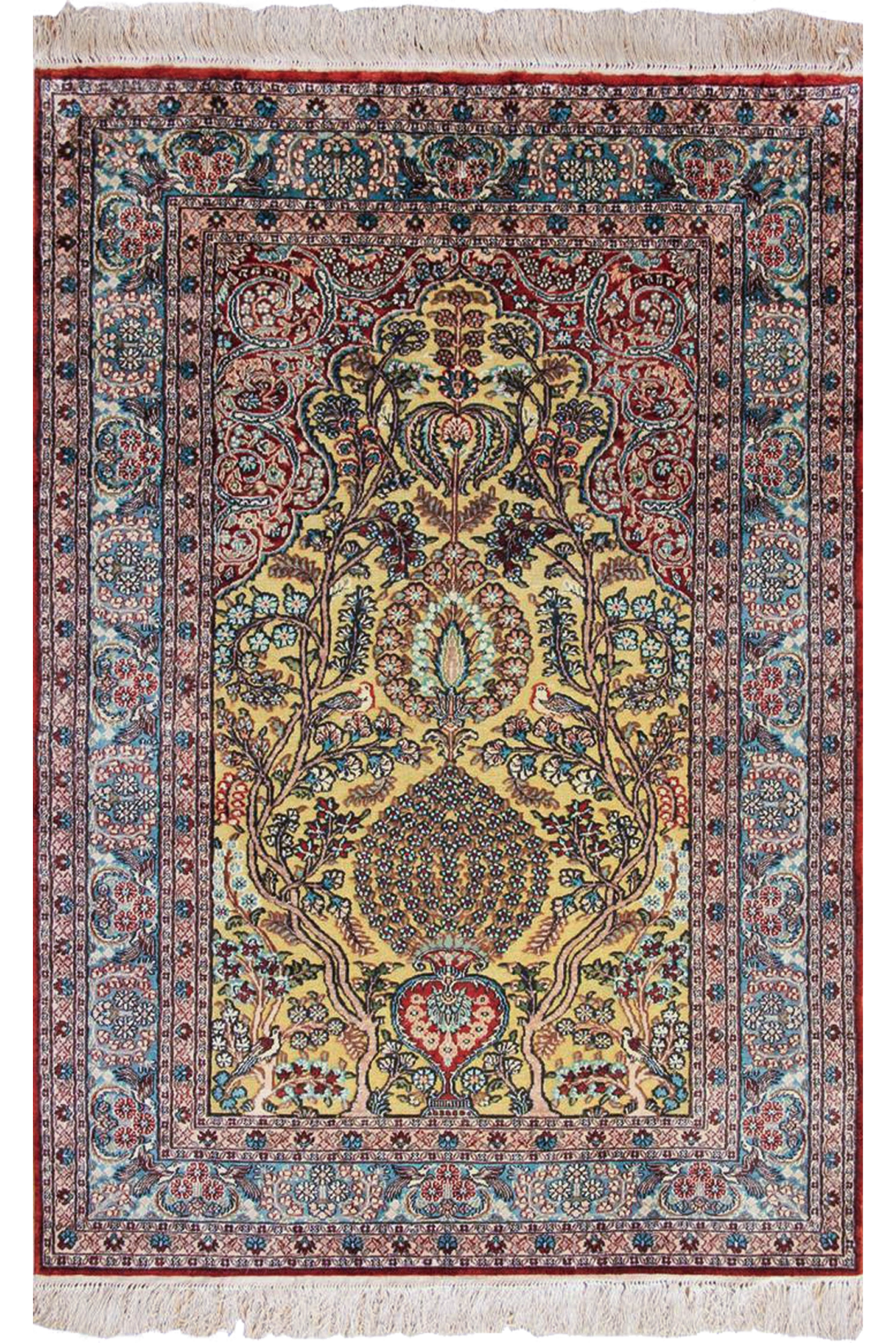 Hereke Prayer Hand Knotted Gold & Silk Rug 152x94