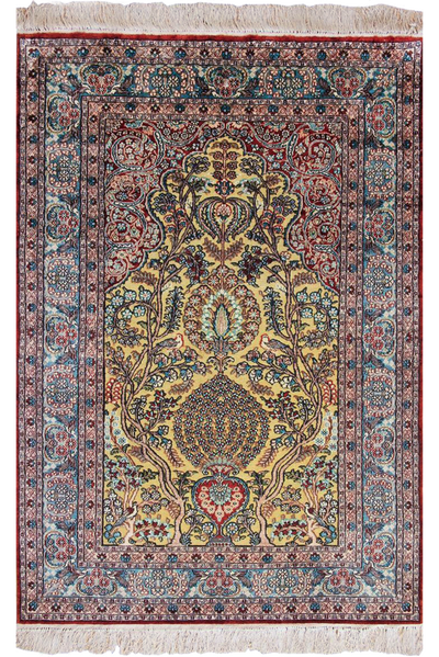 Hereke Prayer Hand Knotted Gold & Silk Rug 152x94