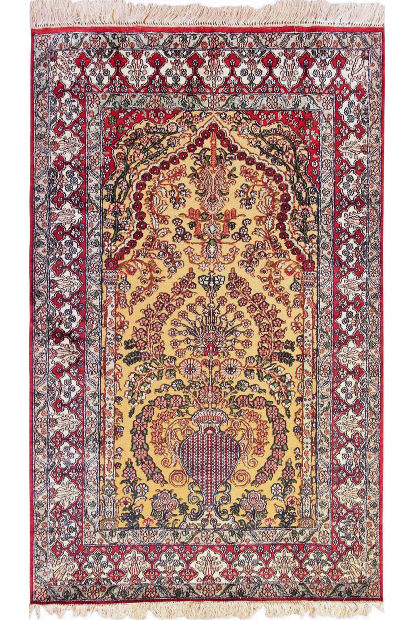Hereke Prayer Hand Knotted Gold & Silk Rug 162x93 cm