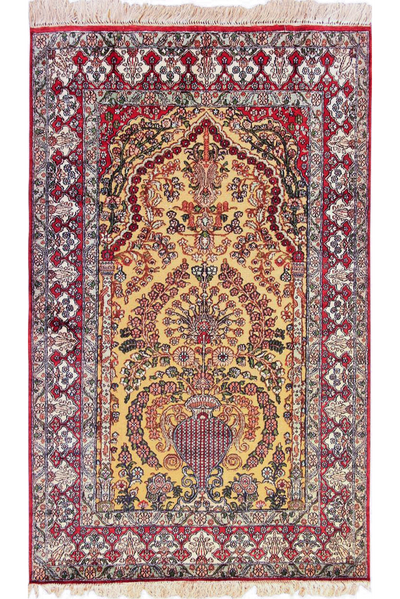 Hereke Prayer Hand Knotted Gold & Silk Rug 162x93 cm