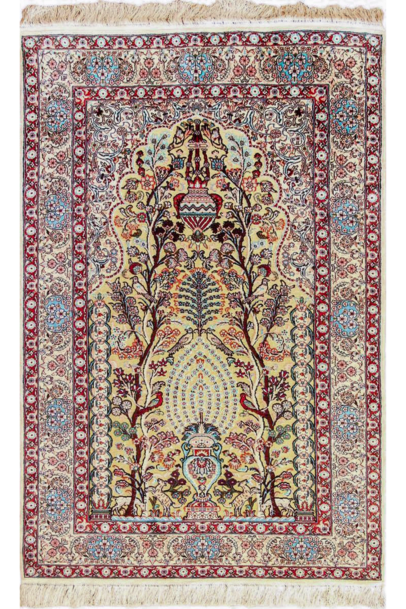 Hereke Prayer Hand Knotted Gold & Silk Rug