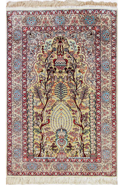 Hereke Prayer Hand Knotted Gold & Silk Rug