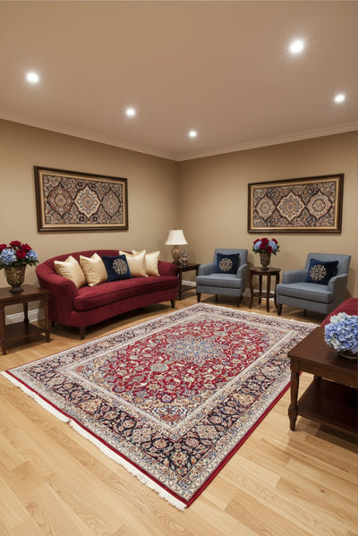 Isfahan Medallion Hand Knotted Wool & Silk Rug - 230x155 cm