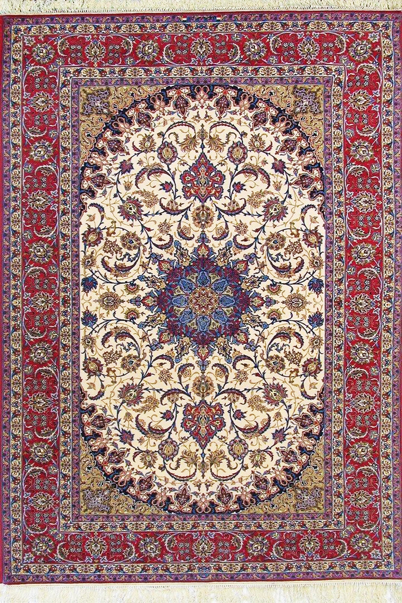 Isfahan Medallion Hand Knotted Wool & Silk Rug - 300x200 cms