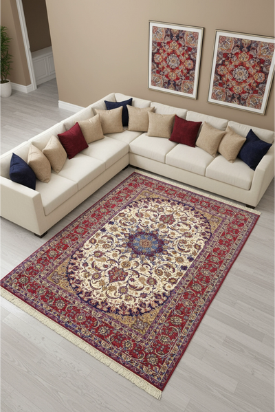 Isfahan Medallion Hand Knotted Wool & Silk Rug - 300x200 cms