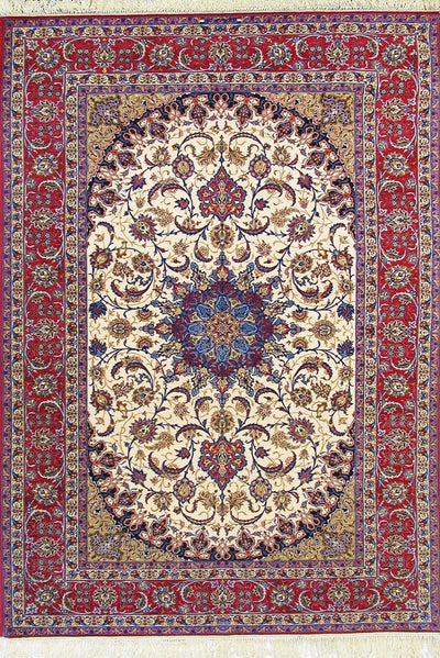 Isfahan Medallion Hand Knotted Wool & Silk Rug - 300x200 cms