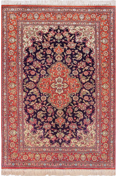 Kum Hand Knotted Medallion Silk Rug - 153x100