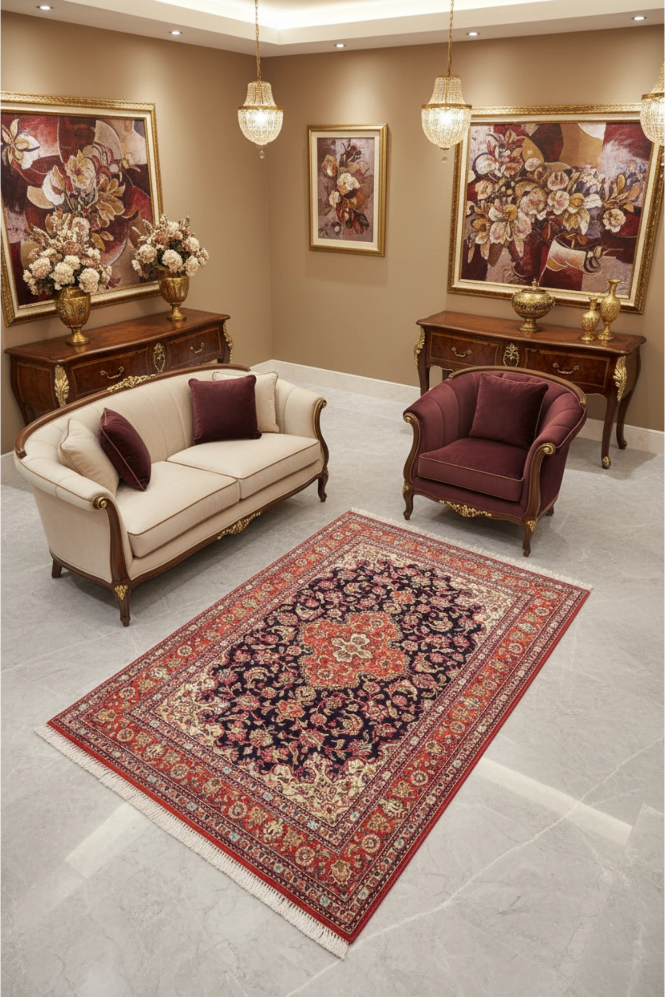 Kum Hand Knotted Medallion Silk Rug - 153x100