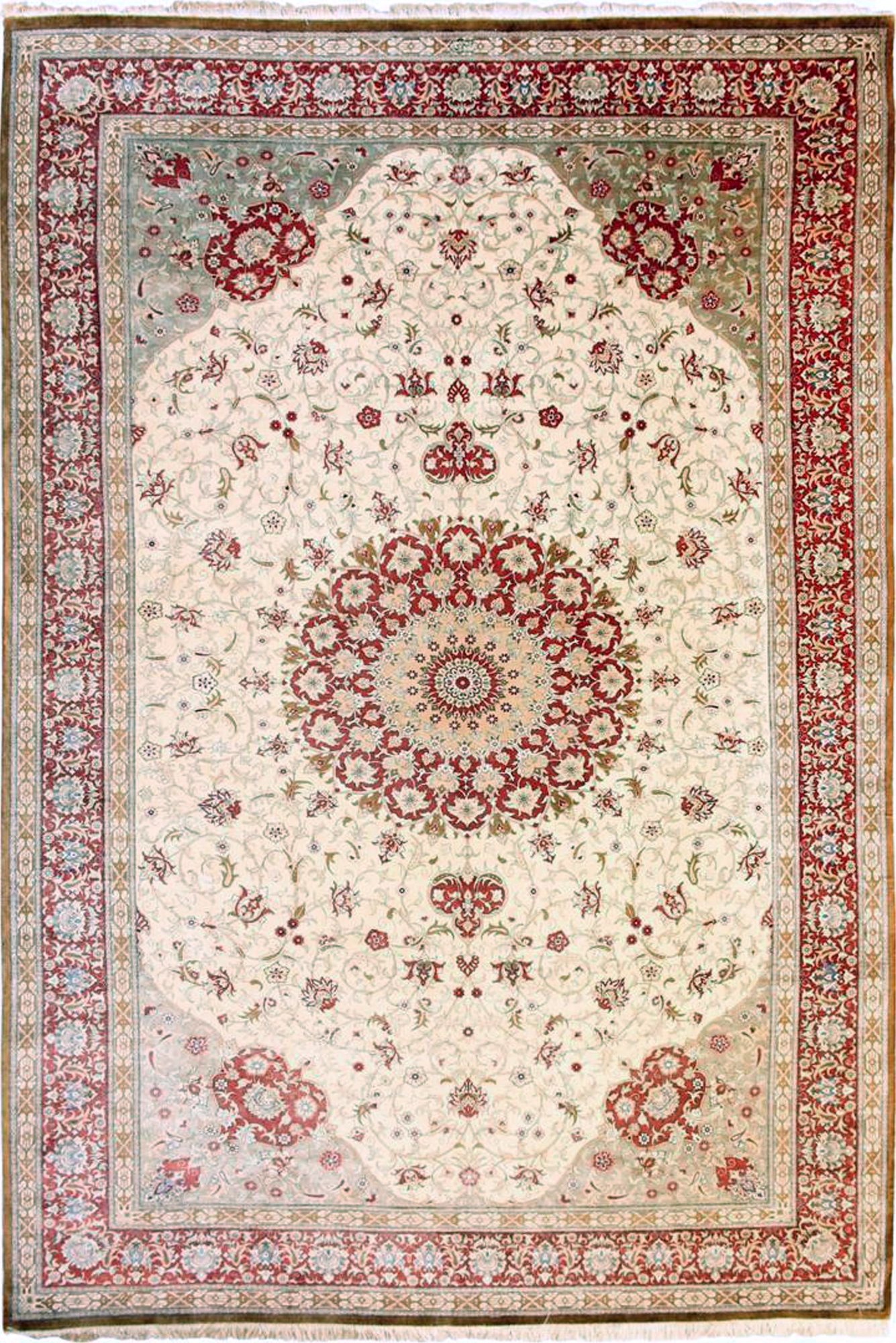 Kum Hand Knotted Medallion Silk Rug - 300x200 cm