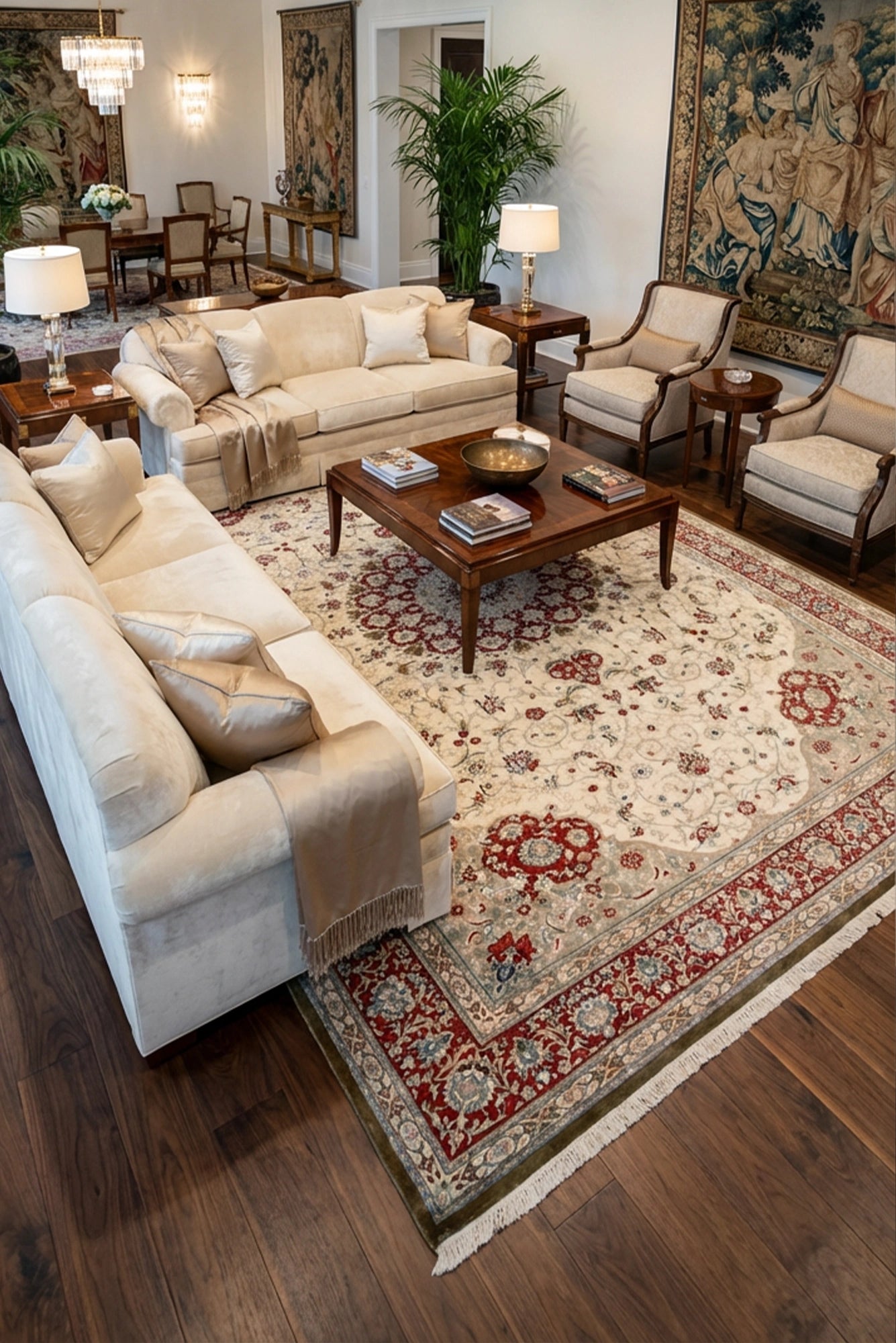 Kum Hand Knotted Medallion Silk Rug - 300x200 cm