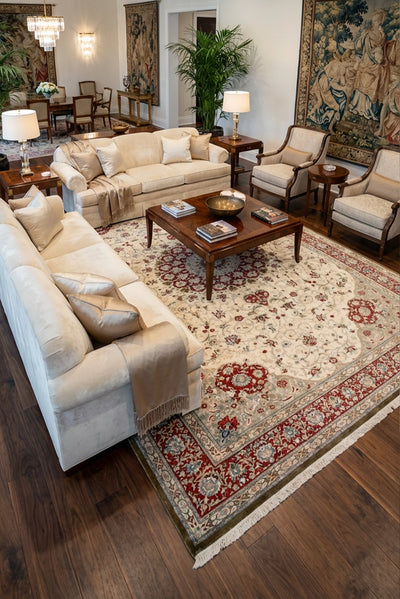 Kum Hand Knotted Medallion Silk Rug - 300x200 cm