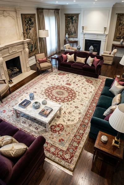 Kum Hand Knotted Medallion Silk Rug - 300x200 cm