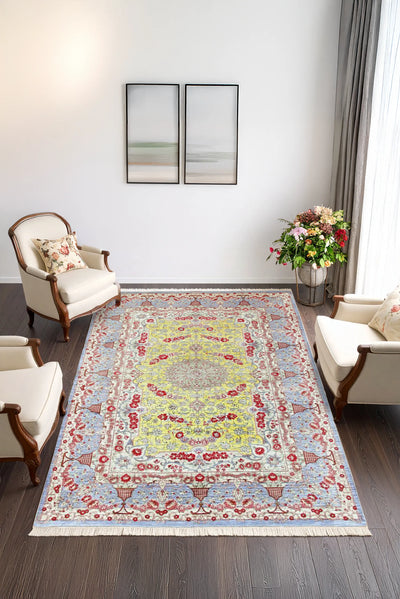 Kum Hand Knotted Medallion Silk Rug - 146x100