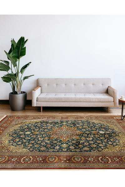 Kum Signed Medallion Hand Knotted Silk Rug