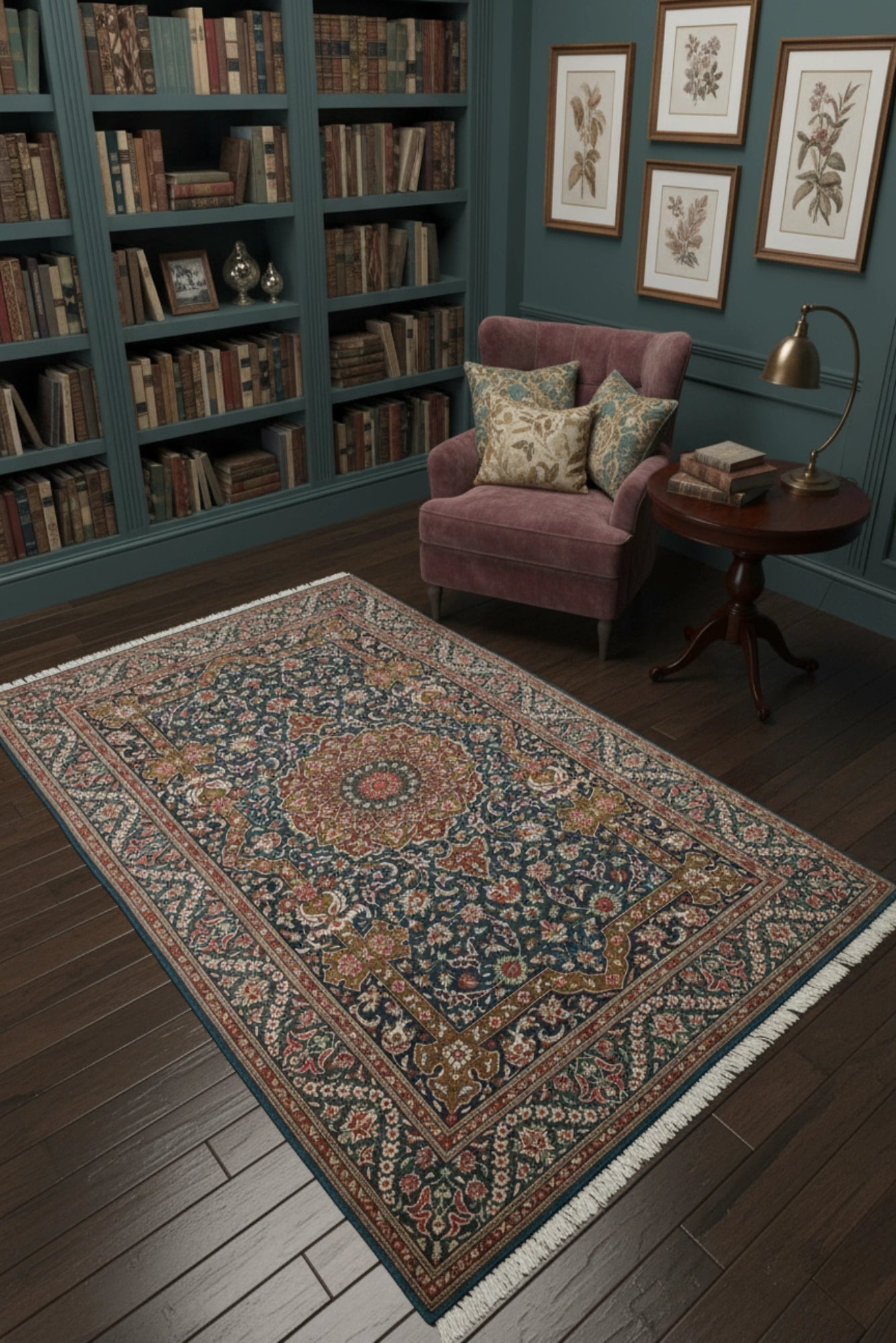 Kum Signed Medallion Hand Knotted Silk Rug