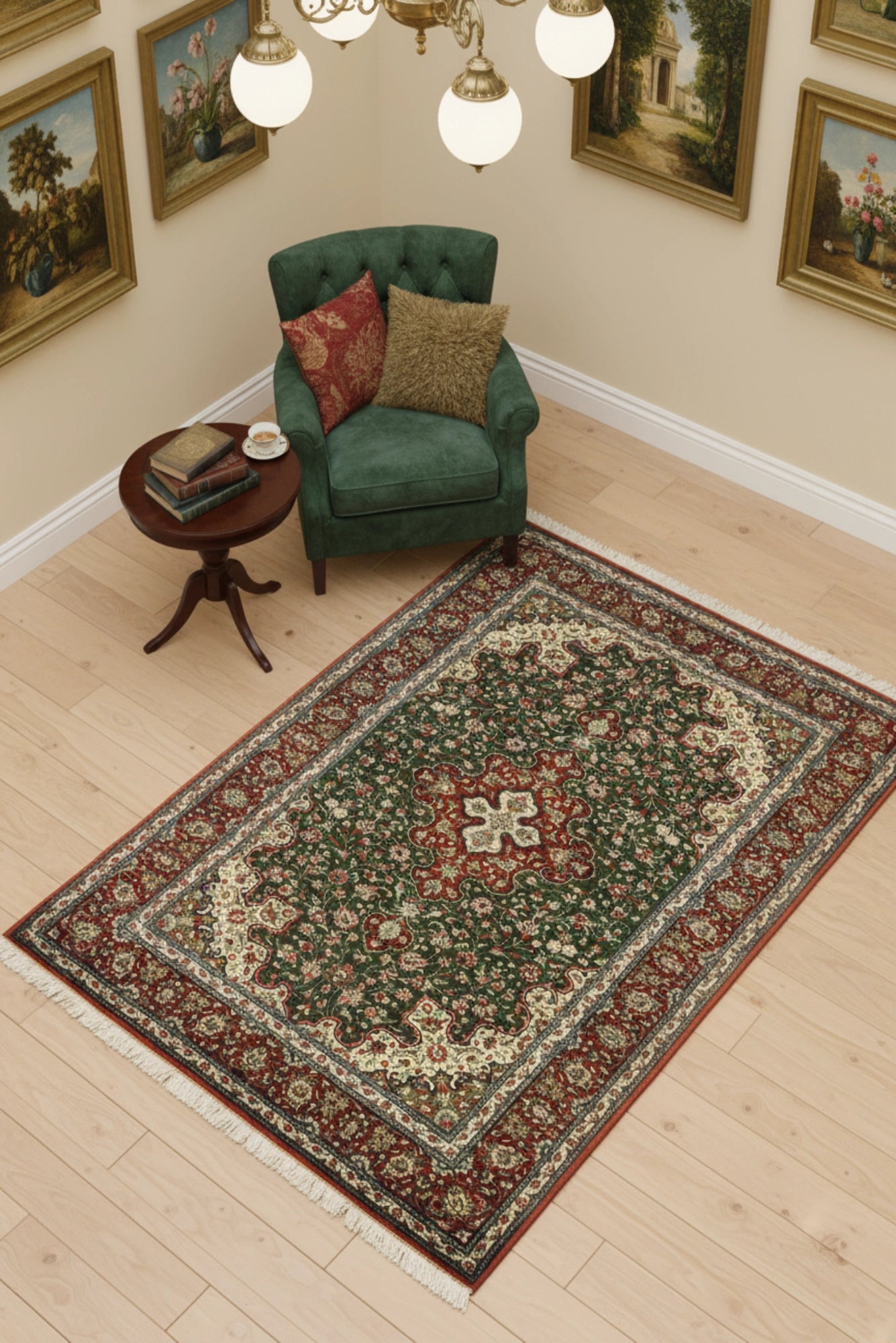 Kum Signed Medallion Hand Knotted Silk Rug